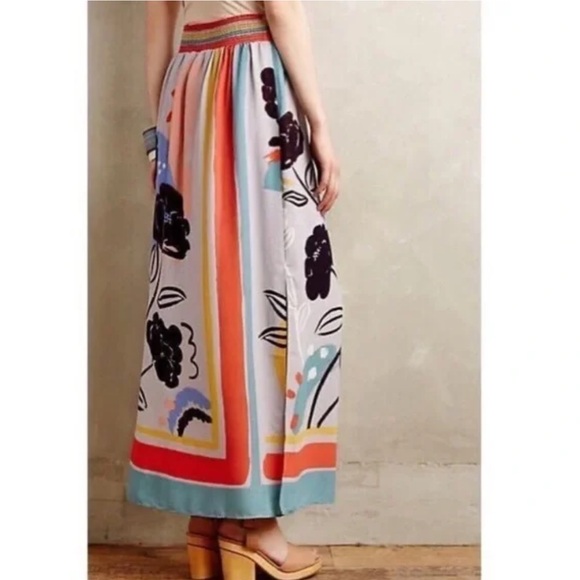 MAEVE by ANTHROPOLOGIE Plein Air maxi skirt floral stripe 1/2 lining Size Large - Picture 2 of 10
